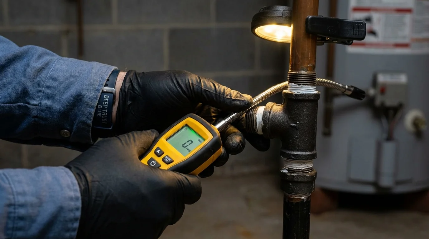 Gas leak detection with electronic sniffer by Johns Plumbing LLC in Cave Spring