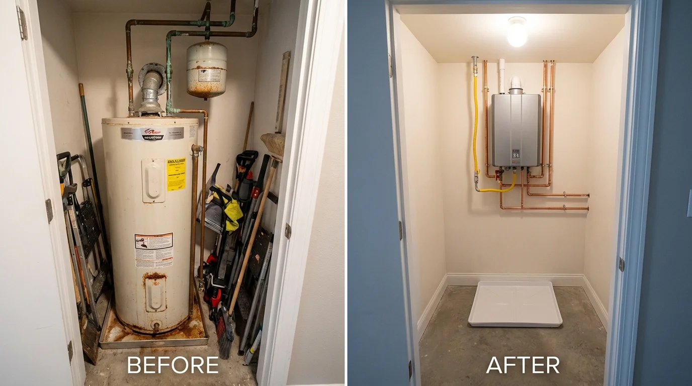 Tank water heater versus wall-mounted tankless unit comparison for Cave Spring, GA homeowners