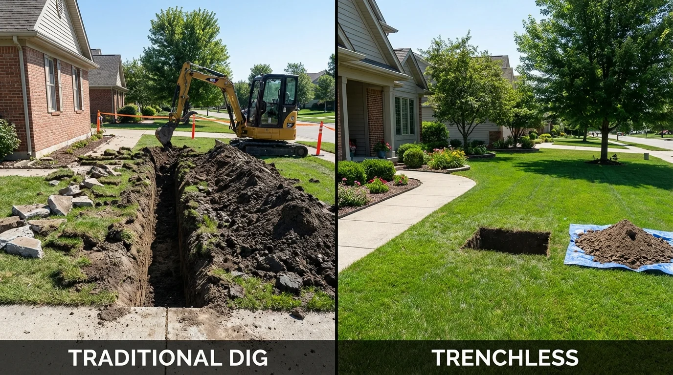 Trenchless sewer repair with minimal yard damage versus traditional excavation in Cave Spring, GA